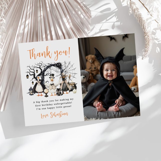 Halloween Spooky Goose Birthday Party Photo Thank You Card (Creator Uploaded)
