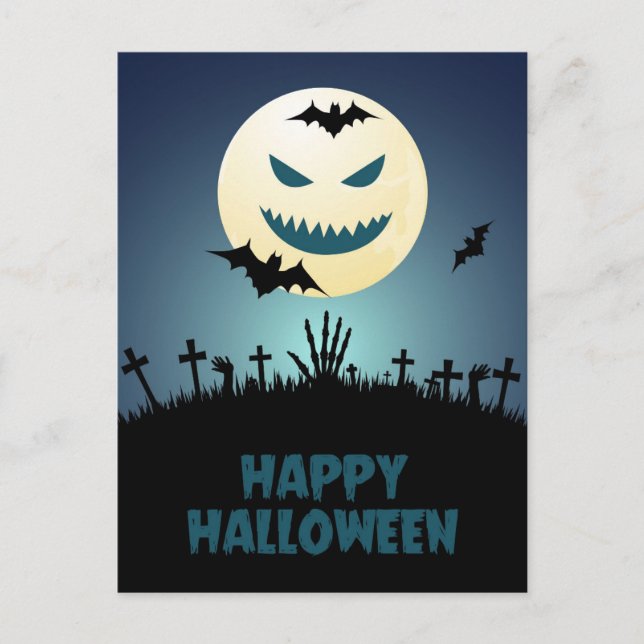 Halloween Spooky Graveyard Moon Bats Postcard (Front)