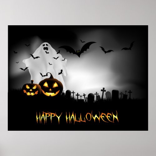 Halloween Spooky Graveyard Scene Poster