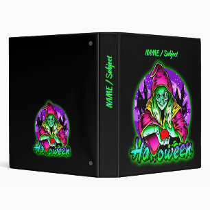 Halloween Spooky Green Witch Magic Hat Apple 3 Ring Binder