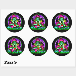 Halloween Spooky Green Witch Magic Hat Apple Classic Round Sticker