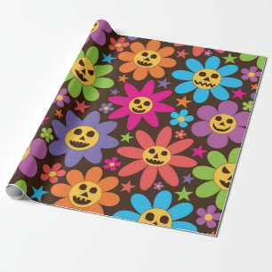 Halloween Spooky Groovy Flowers Wrapping Paper