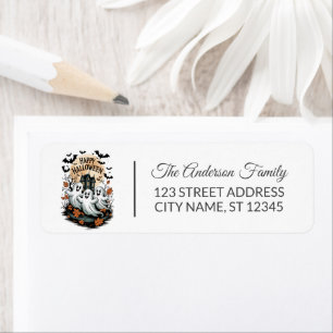 Halloween Spooky Haunted House Ghost and Bats Label
