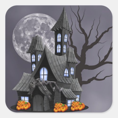 Halloween Spooky Haunted House  Pumpkin   Square Sticker