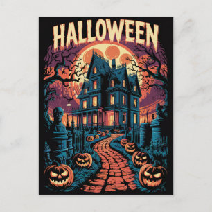 Halloween Spooky Haunted House Pumpkins Postcard