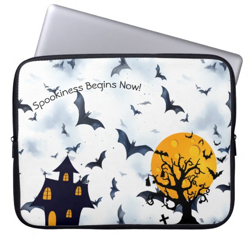 Halloween Spooky Haunted House Tree Bats  Laptop Sleeve