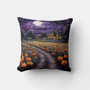 Halloween Spooky Haunted Town Night Throw Pillow