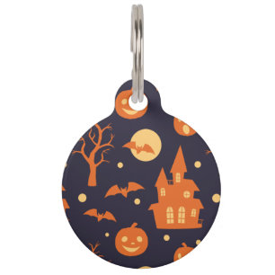 Halloween Spooky House Bats Trees Pumpkin Pattern Pet ID Tag
