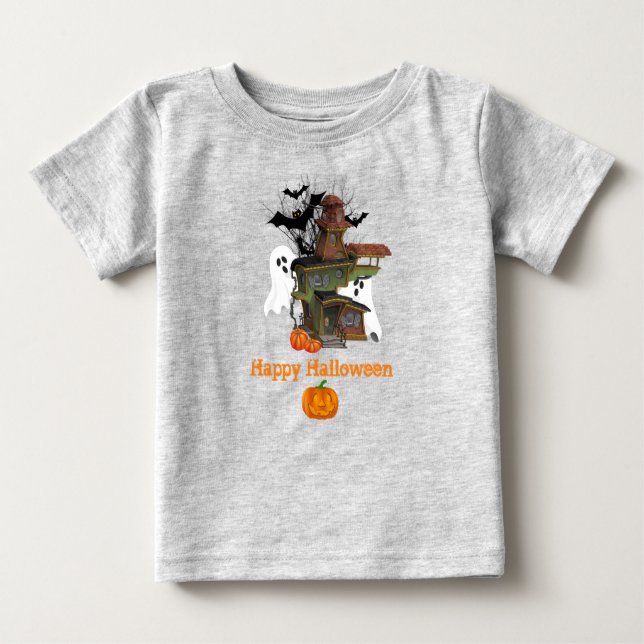 Halloween Spooky House Ghost and Pumpkins Baby  Baby T-Shirt (Front)