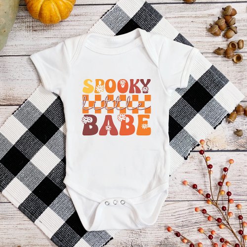 Halloween Spooky Little Babe Retro Groovy Funny Baby Bodysuit