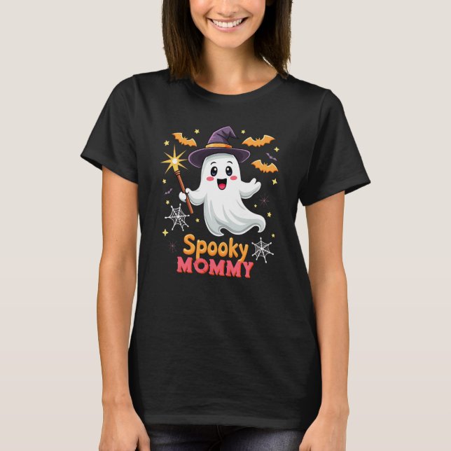 Halloween Spooky Mom Ghost Witch Hat Customizable  T-Shirt (Front)