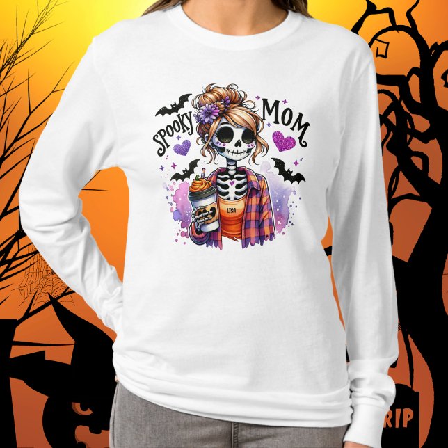 Halloween Spooky Mom Skeleton Messy Bun Custom T-Shirt (Creator Uploaded)