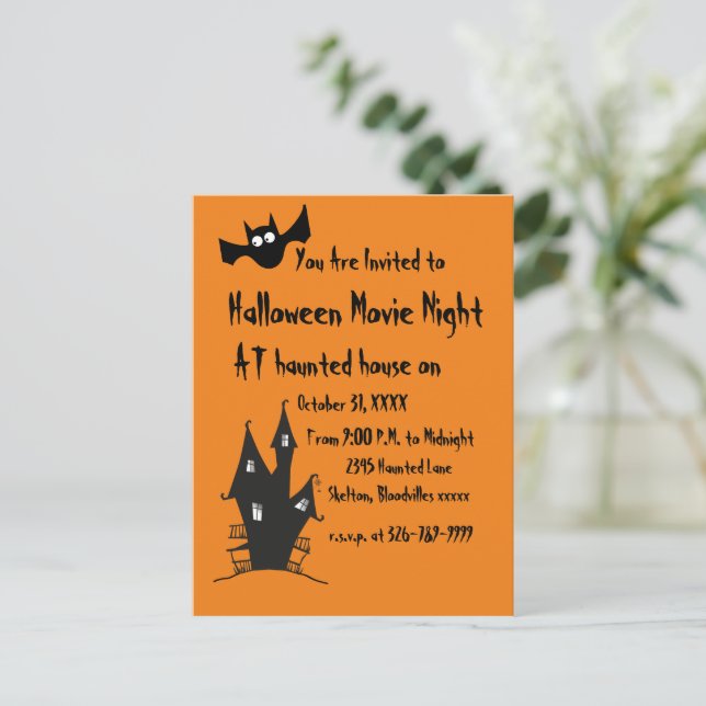 Halloween Spooky Movie Night Invitatation Postcard (Standing Front)