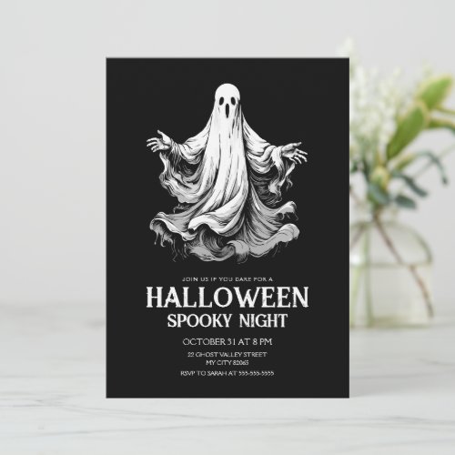 Halloween spooky night party with ghost invitation