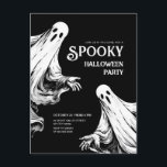 Halloween spooky night party with two ghosts holiday postcard<br><div class="desc">Spooky invitation for a Halloween party with black and white ghosts. 
Please check the matching collection for COORDINATING ITEMS.
Original artworks by PUPSIKU STUDIO. 100% unique products.</div>