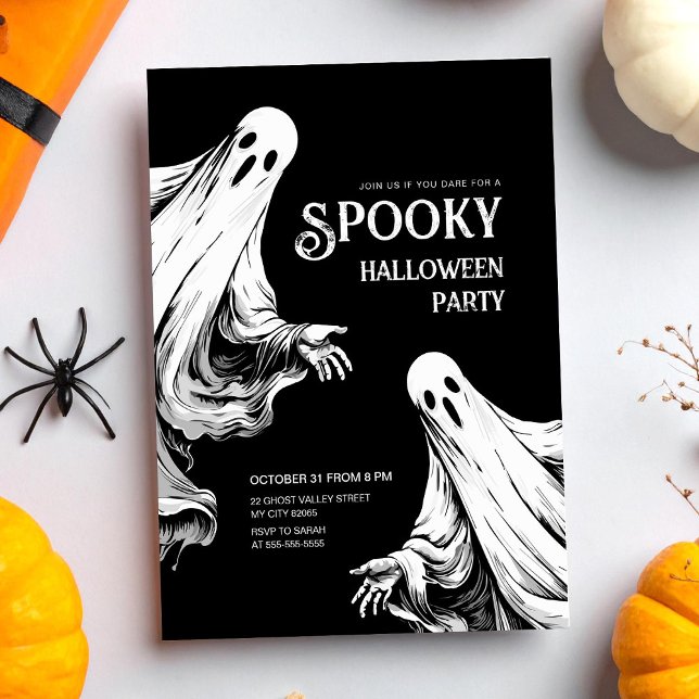Halloween spooky night party with two ghosts holiday postcard (Creator Uploaded)
