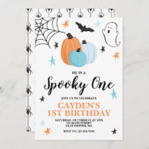 Halloween Spooky One 1st Birthday Blue Pumpkins Invitation