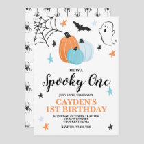 Halloween Spooky One 1st Birthday Blue Pumpkins Invitation