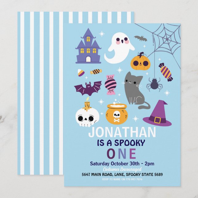 Halloween Spooky ONE 1st Birthday Party Boys Invitation (Front/Back)