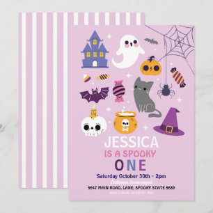 Halloween Spooky ONE 1st Birthday Party Girls Invitation