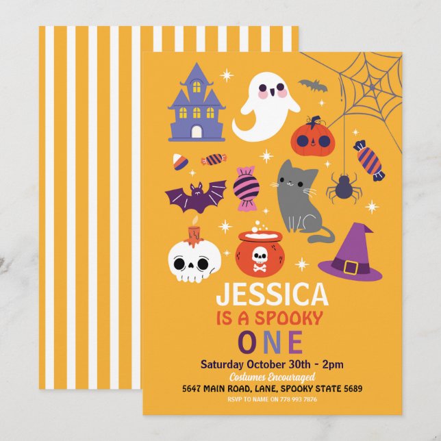 Halloween Spooky ONE 1st Birthday Party Invitation (Front/Back)