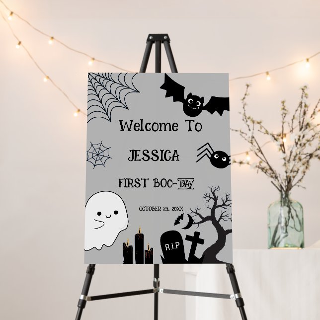 Halloween Spooky one 1st Boo day birthday welcome Foam Board (In Situ (Stand))