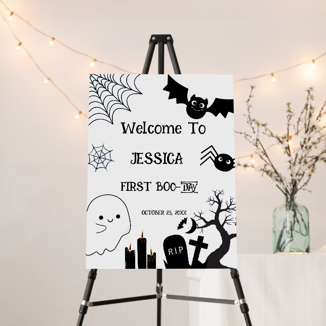 Halloween Spooky one 1st Boo day birthday welcome Foam Board (In Situ (Stand))