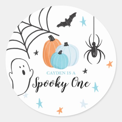 Halloween Spooky One Birthday Blue Pumpkins Classic Round Sticker