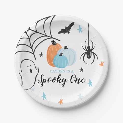 Halloween Spooky One Birthday Blue Pumpkins Paper Plates