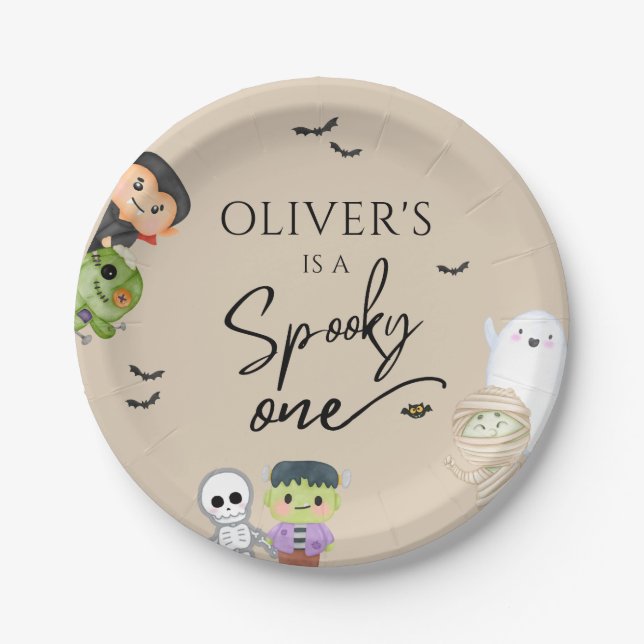 Halloween Spooky One Birthday  Paper Plates (Front)