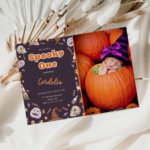 Halloween Spooky One Birthday Photo Invitation 