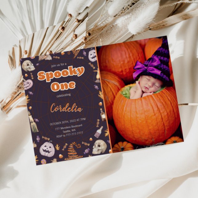 Halloween Spooky One Birthday Photo Invitation  (Creator Uploaded)