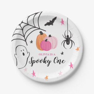 Halloween Spooky One Birthday pink Pumpkins Paper Plates