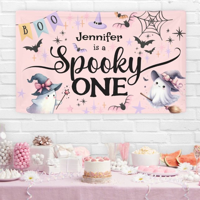 Halloween Spooky One Cute Ghost 1st Birthday Party Banner (Creator Uploaded)