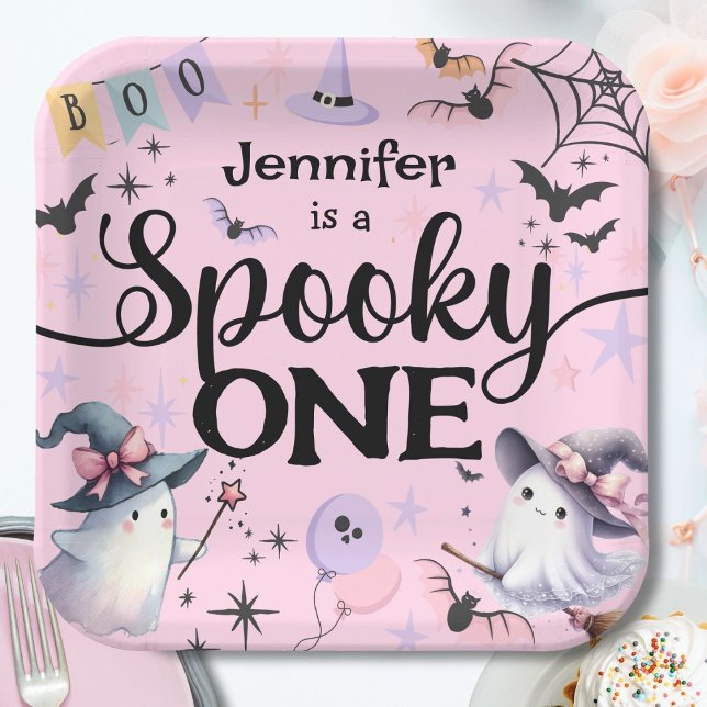 Halloween Spooky One Cute Ghost 1st Birthday Party Paper Plates (Creator Uploaded)