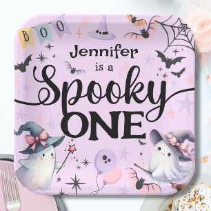 Halloween Spooky One Cute Ghost 1st Birthday Party Paper Plates