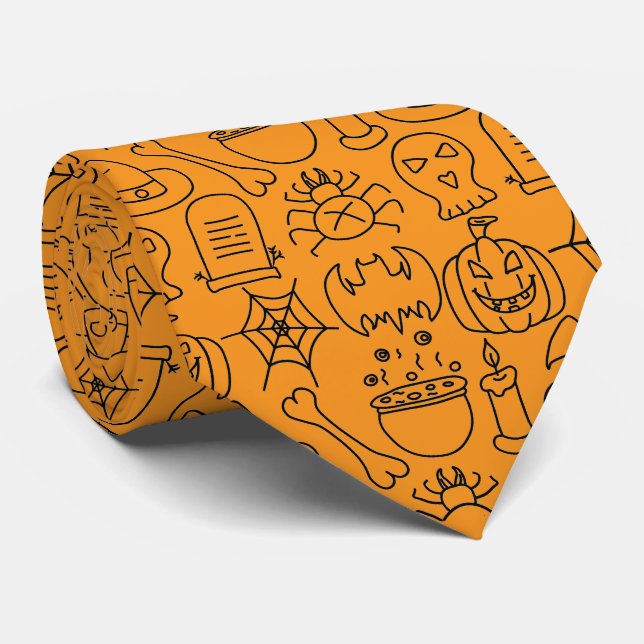 Halloween, Spooky Pattern, Outline Neck Tie (Rolled)