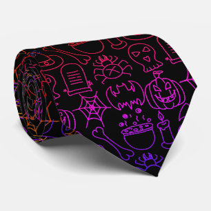 Halloween, Spooky Pattern, Outline Neck Tie