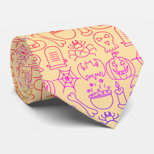 Halloween, Spooky Pattern, Outline Neck Tie