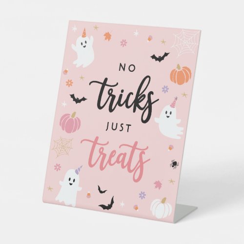 Halloween Spooky Pink Ghost No Tricks Just Treats Pedestal Sign