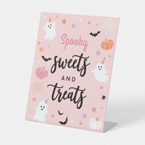 Halloween Spooky Pink Ghost Spooky Sweets  Treats Pedestal Sign