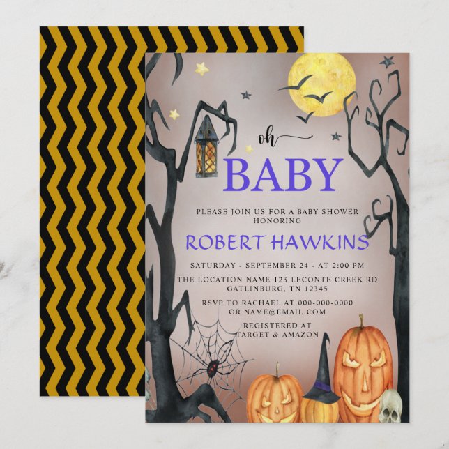 Halloween Spooky Pumpkin Baby Shower Invitation (Front/Back)