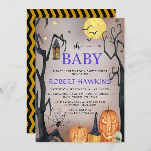 Halloween Spooky Pumpkin Baby Shower Invitation