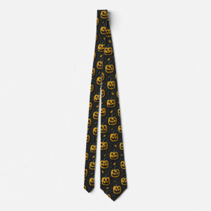 Halloween spooky pumpkin cartoon dark contrast neck tie