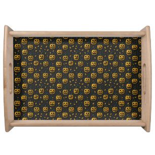 Halloween spooky pumpkin cartoon dark contrast serving tray