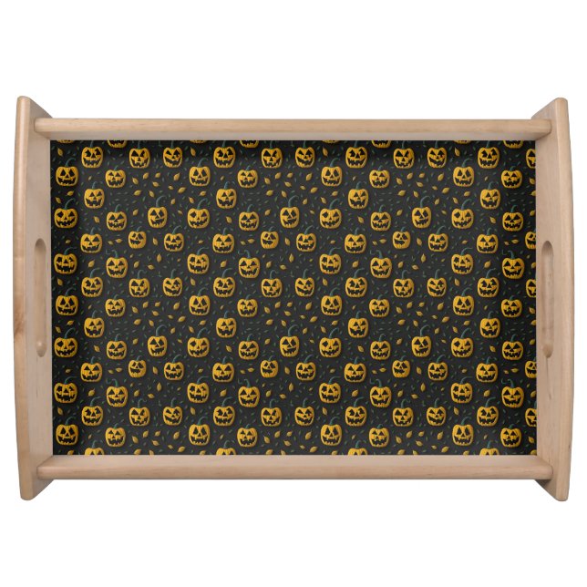 Halloween spooky pumpkin cartoon dark contrast serving tray (Front)