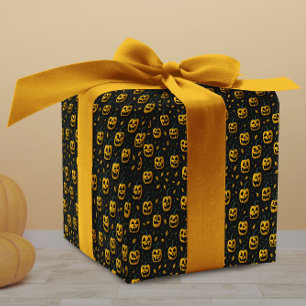 Halloween spooky pumpkin cartoon dark contrast wrapping paper