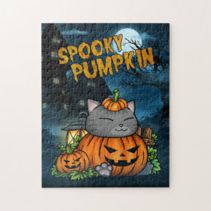 Halloween Spooky Pumpkin Cat Jigsaw Puzzle