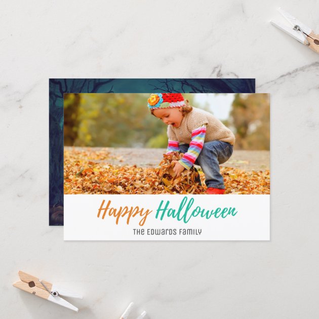 Halloween Spooky Pumpkin Forest Family Photo Card