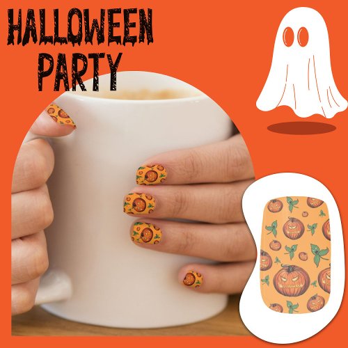 Halloween Spooky Pumpkin Orange and Black Pattern  Minx Nail Art